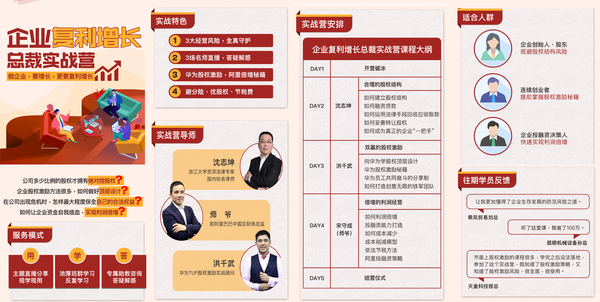 企业家培训,企业家,线上培训,股权激励,洪千武,沈志坤